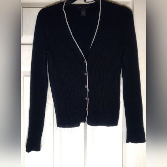 The Limited M Black Ribbed Knit Lslvs SILK Blend Buttons Up Women's Cardigan - Picture 1 of 7